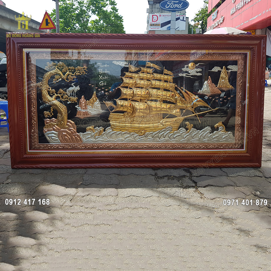 Tranh Đồng Thuận Buồm Xu&ocirc;i Gi&oacute; Mạ Tam Kh&iacute; 1M76